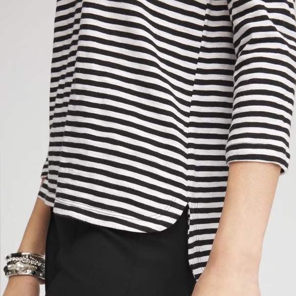 CHICO’S NWT 2 / Women’s L Striped Slub 3/4-Sleeve Tee • Cotton Modal Black White - Picture 8 of 10